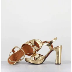 Sandales Talon Haut Cuir Metallise Or - Chiva Porsche Gold