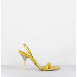 Sandales Talon Haut Cuir Metal Jaune Iridescent - Nischia Cosmo Lime