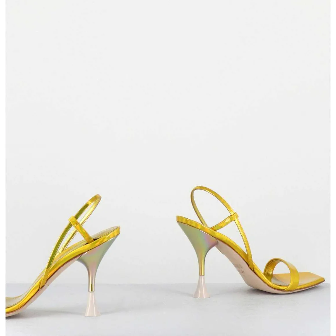 Sandales Talon Haut Cuir Metal Jaune Iridescent - Nischia Cosmo Lime