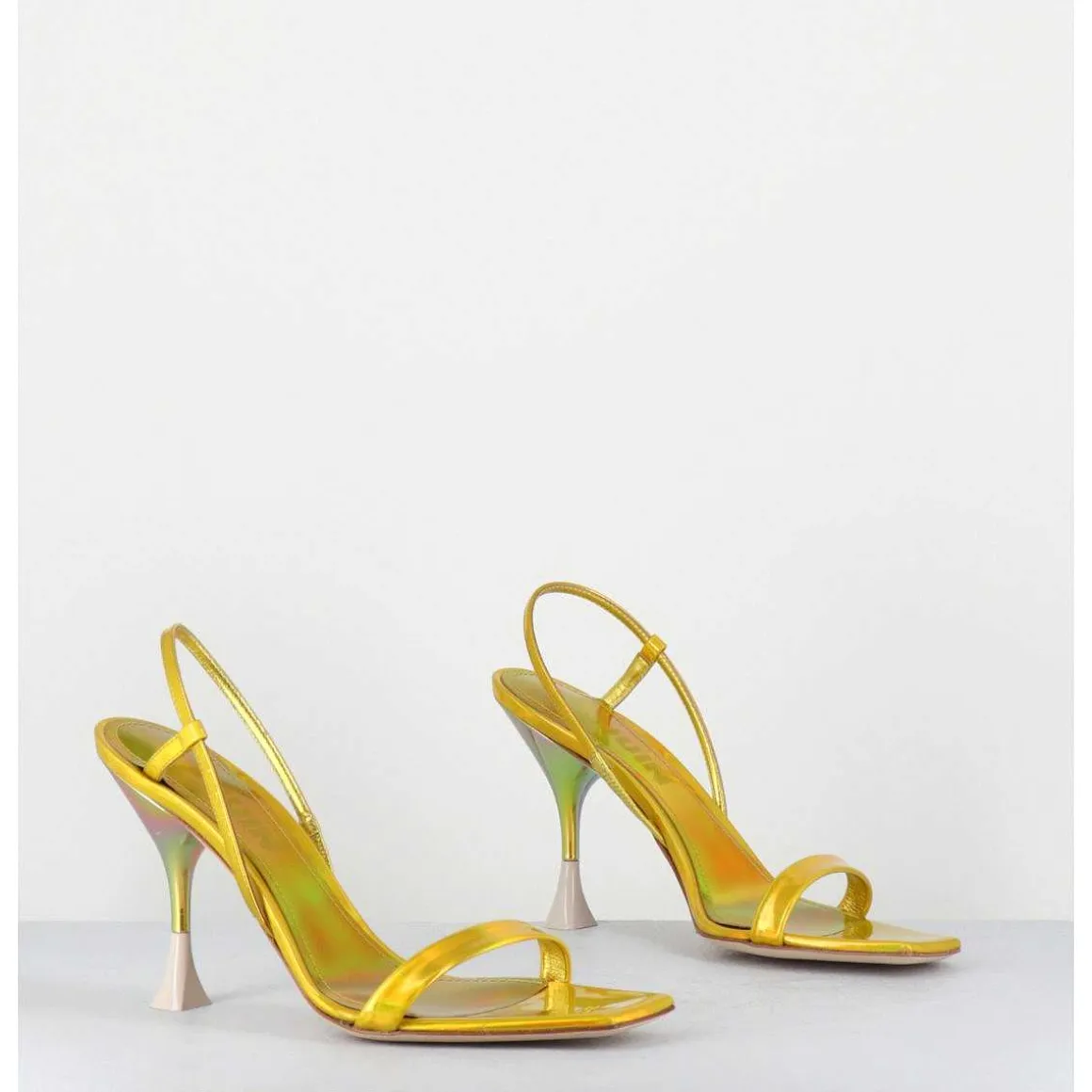 Sandales Talon Haut Cuir Metal Jaune Iridescent - Nischia Cosmo Lime