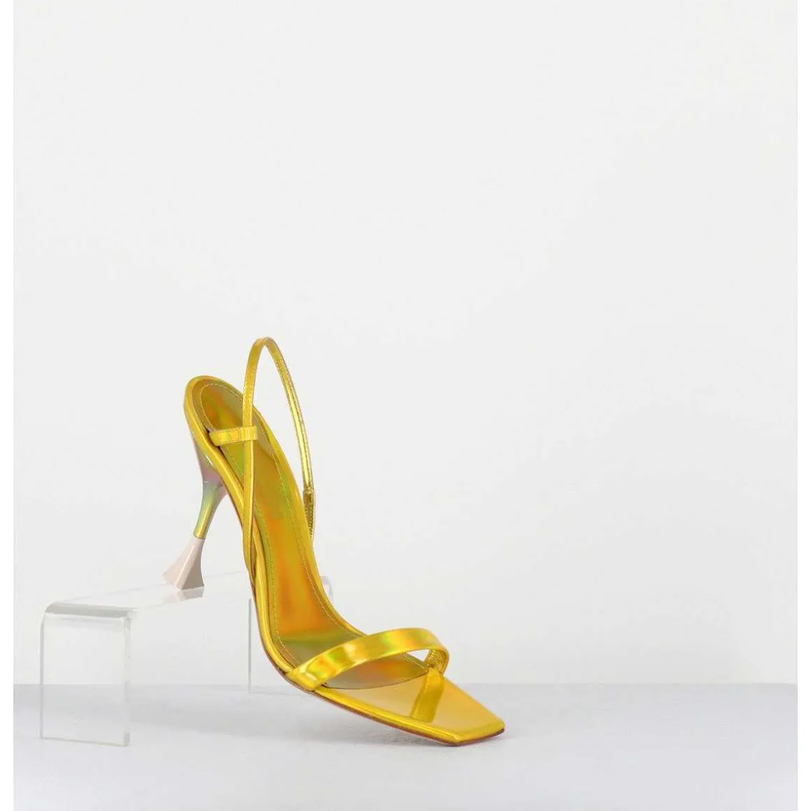 Sandales Talon Haut Cuir Metal Jaune Iridescent - Nischia Cosmo Lime