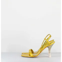 Sandales Talon Haut Cuir Metal Jaune Iridescent - Nischia Cosmo Lime