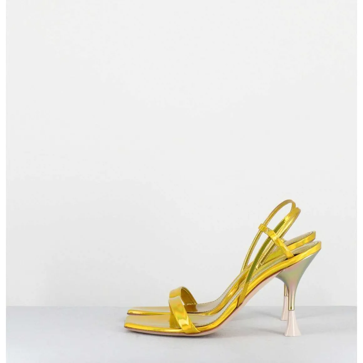Sandales Talon Haut Cuir Metal Jaune Iridescent - Nischia Cosmo Lime