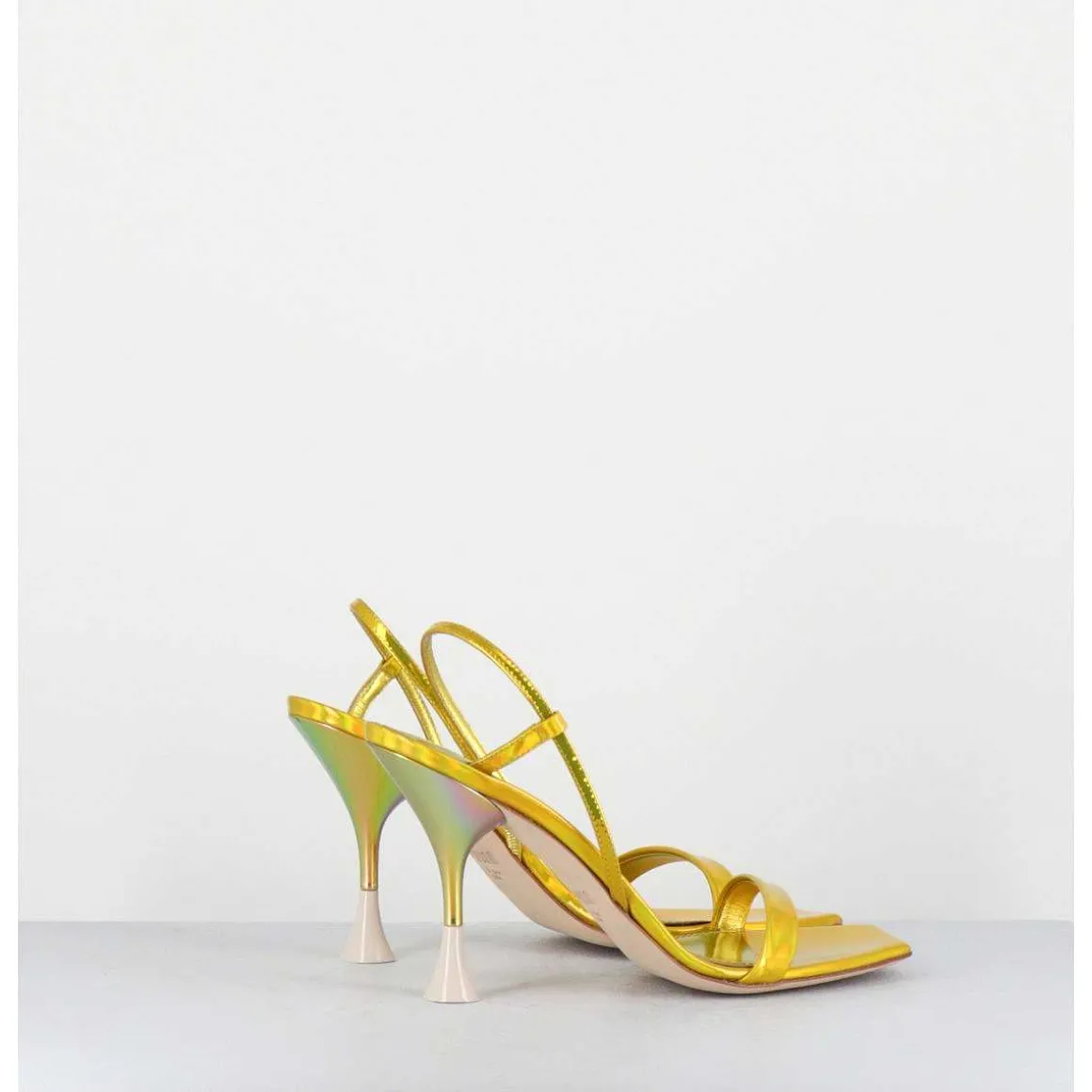 Sandales Talon Haut Cuir Metal Jaune Iridescent - Nischia Cosmo Lime