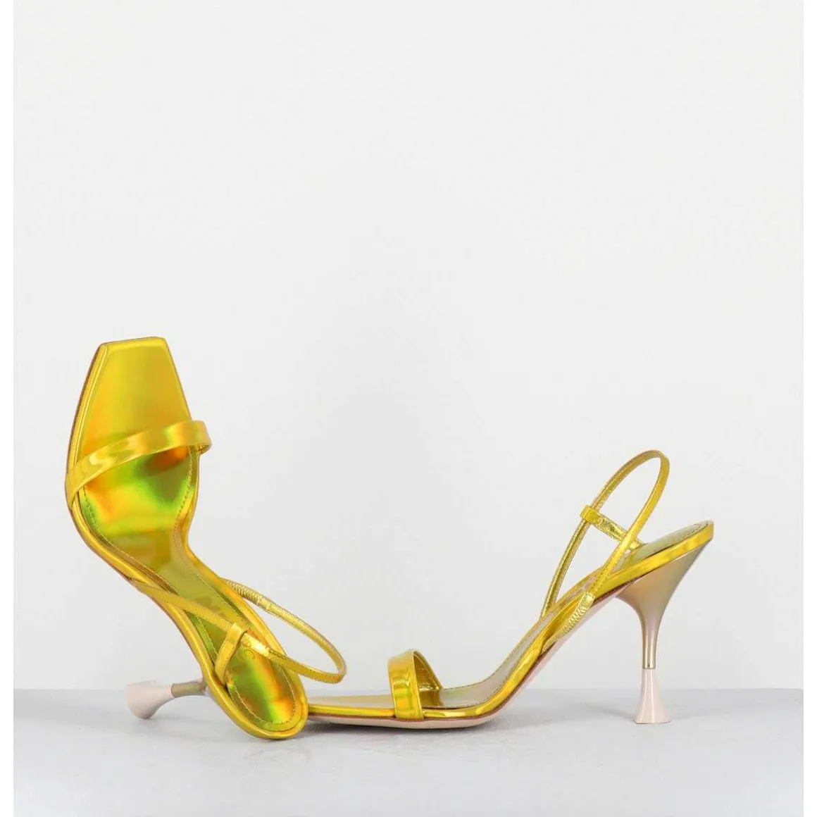 Sandales Talon Haut Cuir Metal Jaune Iridescent - Nischia Cosmo Lime