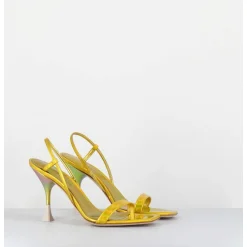 Sandales Talon Haut Cuir Metal Jaune Iridescent - Nischia Cosmo Lime