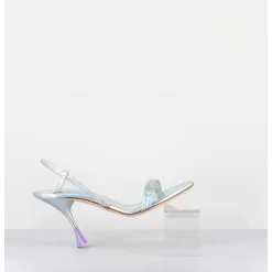 Sandales Talon Haut Cuir Metal Argent Iridescent - Ischia Cosmo Silver
