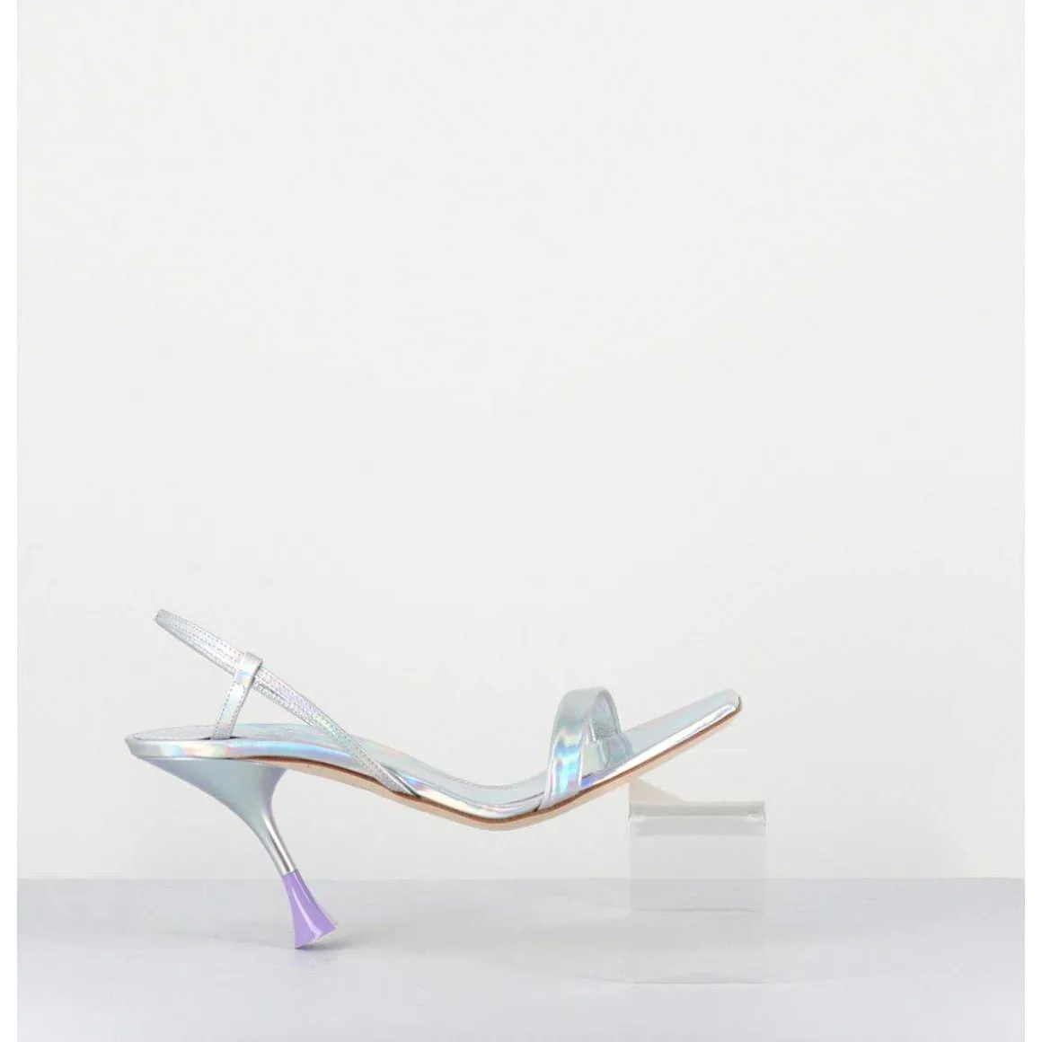 Sandales Talon Haut Cuir Metal Argent Iridescent - Ischia Cosmo Silver