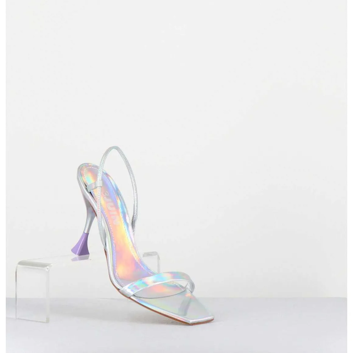 Sandales Talon Haut Cuir Metal Argent Iridescent - Ischia Cosmo Silver