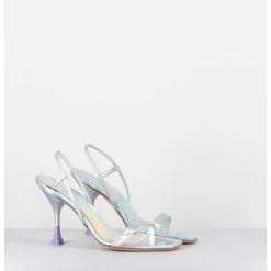 Sandales Talon Haut Cuir Metal Argent Iridescent - Ischia Cosmo Silver