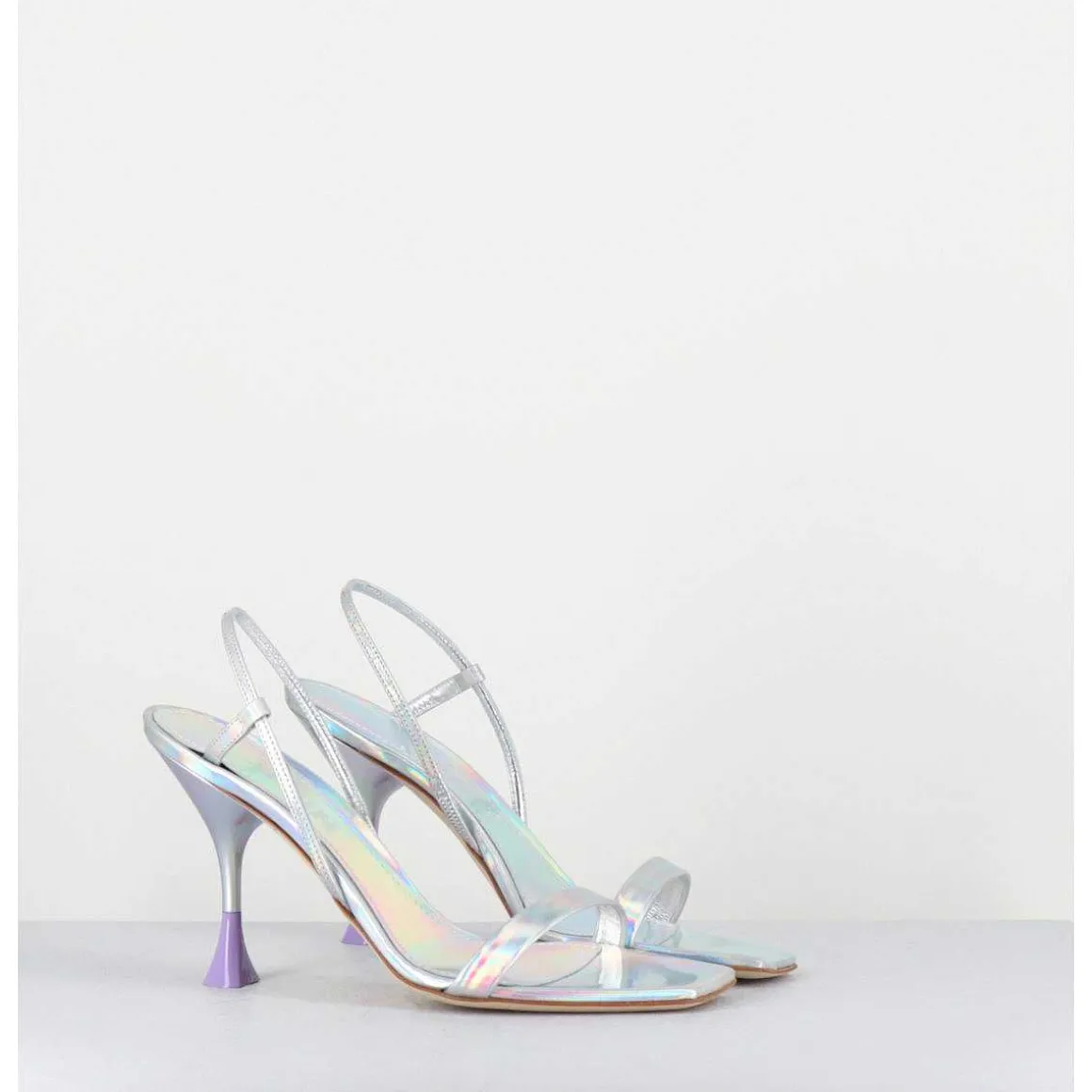 Sandales Talon Haut Cuir Metal Argent Iridescent - Ischia Cosmo Silver