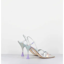 Sandales Talon Haut Cuir Metal Argent Iridescent - Ischia Cosmo Silver