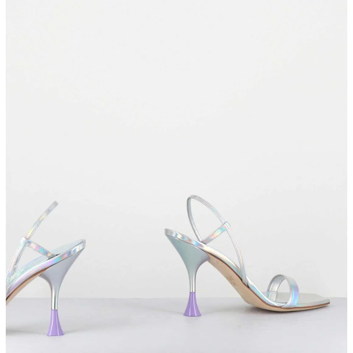 Sandales Talon Haut Cuir Metal Argent Iridescent - Ischia Cosmo Silver