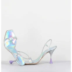 Sandales Talon Haut Cuir Metal Argent Iridescent - Ischia Cosmo Silver
