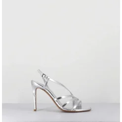 Sandales Talon Haut Multi-Brides Cuir Metallise Argent - Korni Whips Argento