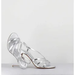 Sandales Talon Haut Multi-Brides Cuir Metallise Argent - Korni Whips Argento