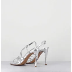 Sandales Talon Haut Multi-Brides Cuir Metallise Argent - Korni Whips Argento