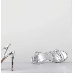 Sandales Talon Haut Multi-Brides Cuir Metallise Argent - Korni Whips Argento