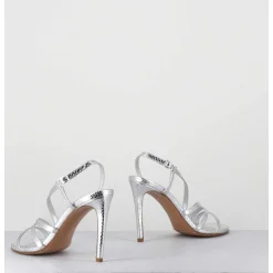 Sandales Talon Haut Multi-Brides Cuir Metallise Argent - Korni Whips Argento