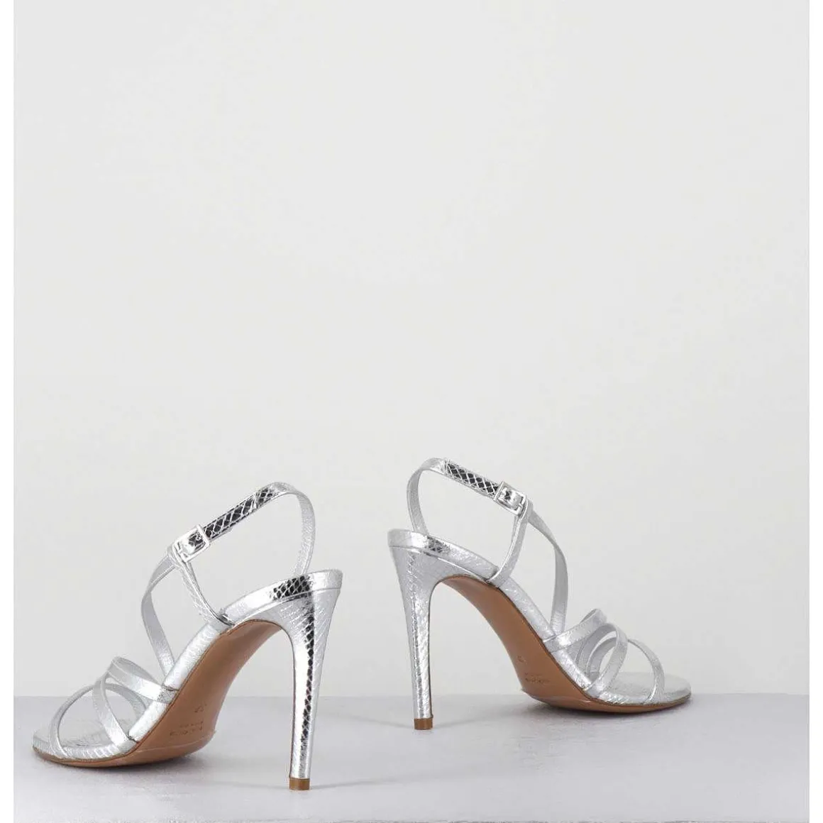 Sandales Talon Haut Multi-Brides Cuir Metallise Argent - Korni Whips Argento