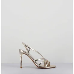Sandales Talon Haut Multi-Brides Cuir Metallise Dore - Korni Whips Oro