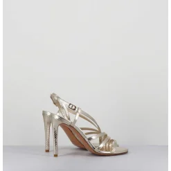 Sandales Talon Haut Multi-Brides Cuir Metallise Dore - Korni Whips Oro