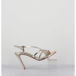 Sandales Talon Haut Multi-Brides Cuir Metallise Dore - Korni Whips Oro
