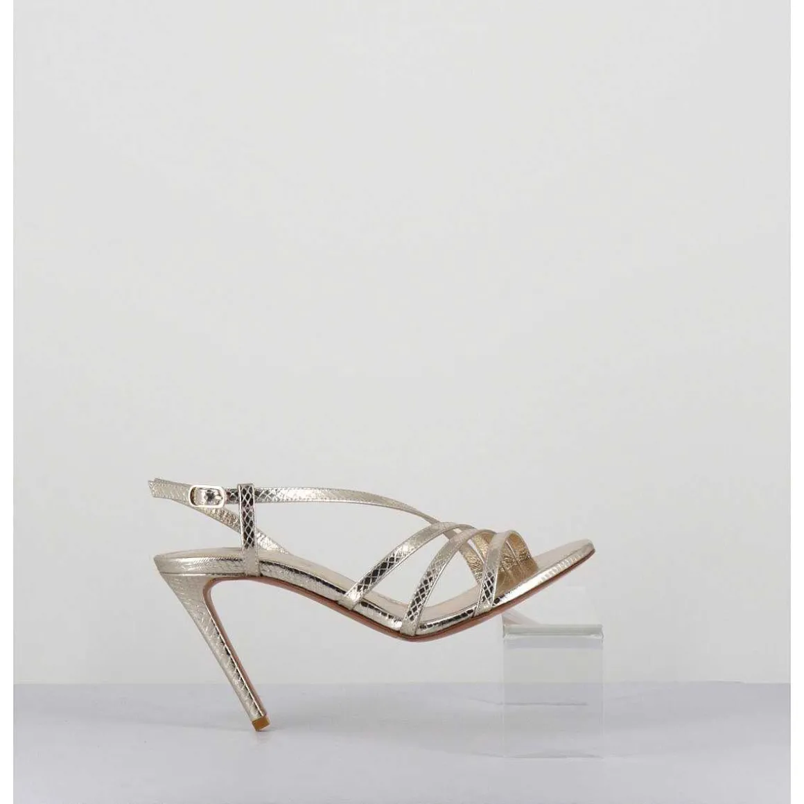 Sandales Talon Haut Multi-Brides Cuir Metallise Dore - Korni Whips Oro