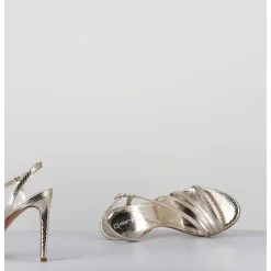 Sandales Talon Haut Multi-Brides Cuir Metallise Dore - Korni Whips Oro