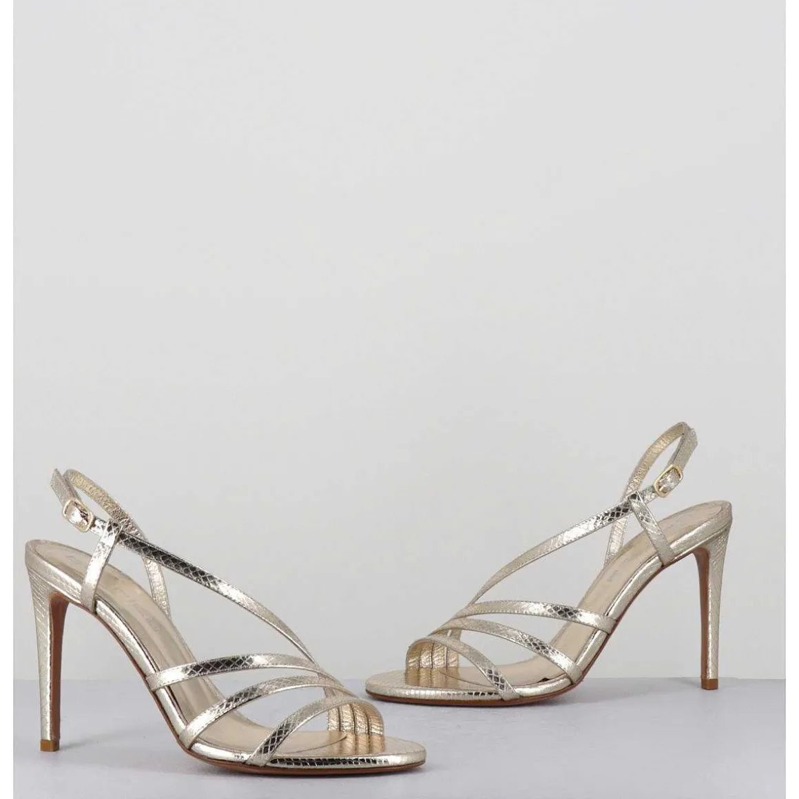 Sandales Talon Haut Multi-Brides Cuir Metallise Dore - Korni Whips Oro