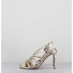 Sandales Talon Haut Multi-Brides Cuir Metallise Dore - Korni Whips Oro