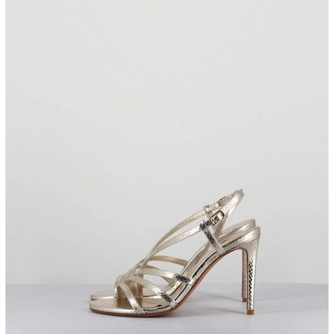 Sandales Talon Haut Multi-Brides Cuir Metallise Dore - Korni Whips Oro