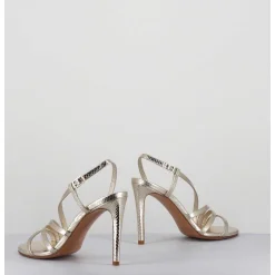 Sandales Talon Haut Multi-Brides Cuir Metallise Dore - Korni Whips Oro