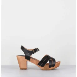 Sandales-Sabots A Talon Leger Cuir Noir - 236-109 Veg Noir