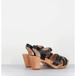 Sandales-Sabots A Talon Leger Cuir Noir - 236-109 Veg Noir