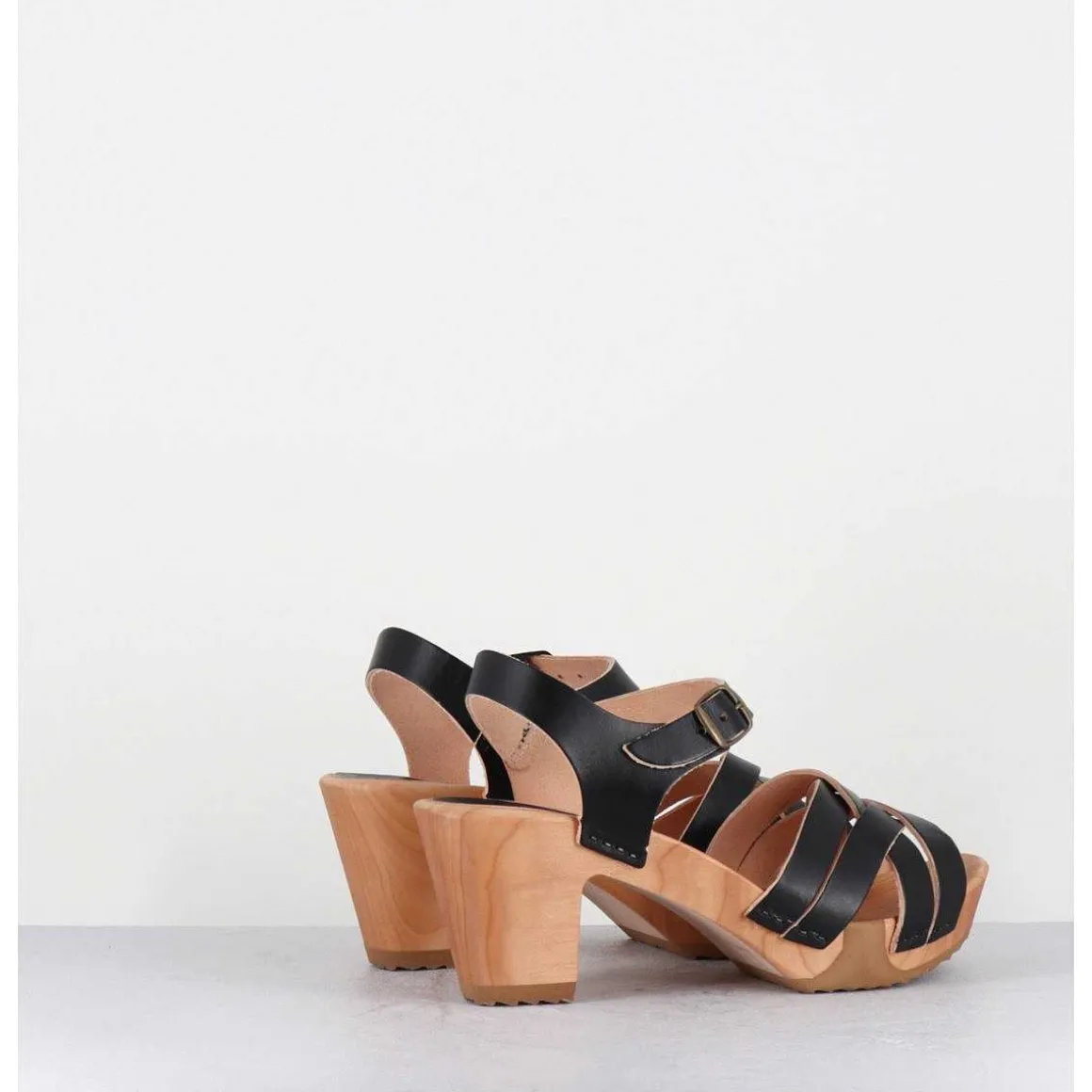 Sandales-Sabots A Talon Leger Cuir Noir - 236-109 Veg Noir