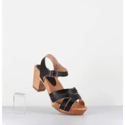 Sandales-Sabots A Talon Leger Cuir Noir - 236-109 Veg Noir
