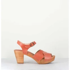 Sandales-Sabots A Talon Leger En Cuir - 457-047 Vegetal Rose