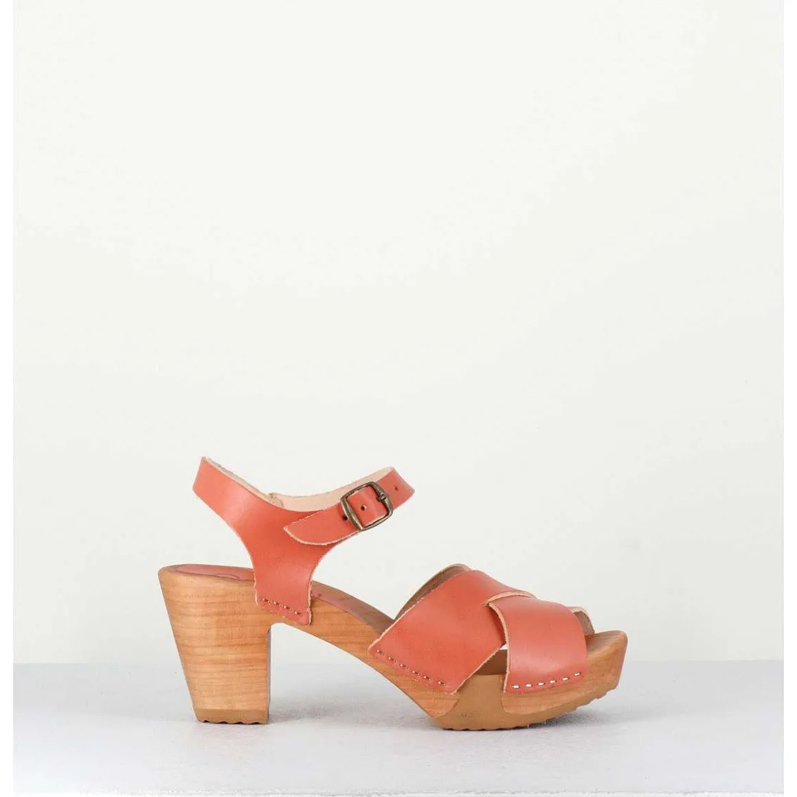 Sandales-Sabots A Talon Leger En Cuir - 457-047 Vegetal Rose