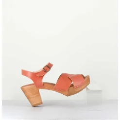 Sandales-Sabots A Talon Leger En Cuir - 457-047 Vegetal Rose