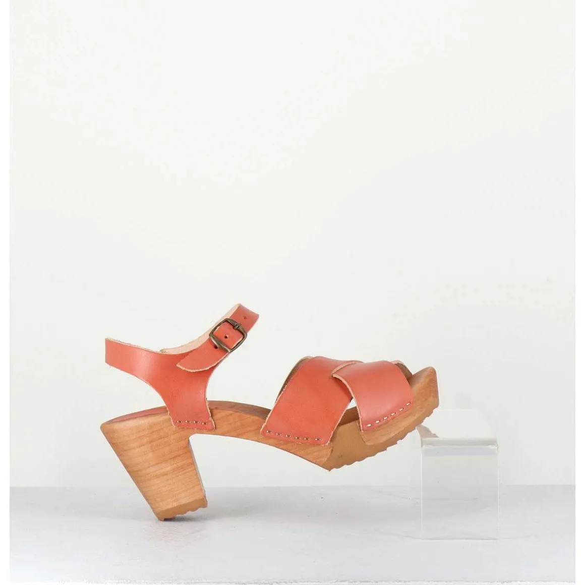 Sandales-Sabots A Talon Leger En Cuir - 457-047 Vegetal Rose