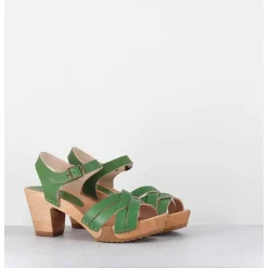 Sandales-Sabots A Talon Leger Cuir Vert Pomme - 236-109 Veg Pomme