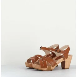 Sandales-Sabots A Talon Leger Cuir Camel - 236-109 Veg Doe