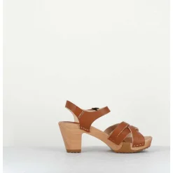 Sandales-Sabots A Talon Leger Cuir Camel - 236-109 Veg Doe
