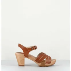 Sandales-Sabots A Talon Leger Cuir Camel - 236-109 Veg Doe