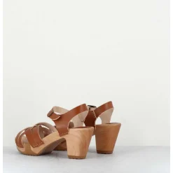 Sandales-Sabots A Talon Leger Cuir Camel - 236-109 Veg Doe