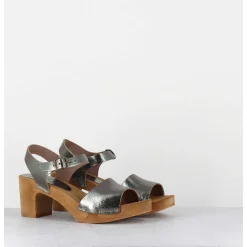 Sandales-Sabots A Talon Legers En Cuir Metallise Argente - 484-054 Old Metal