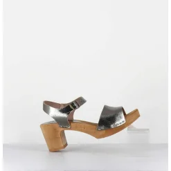 Sandales-Sabots A Talon Legers En Cuir Metallise Argente - 484-054 Old Metal