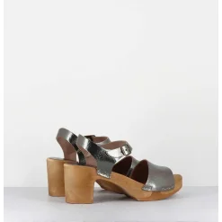 Sandales-Sabots A Talon Legers En Cuir Metallise Argente - 484-054 Old Metal