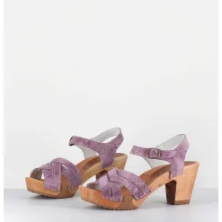 Sandales-Sabots A Talon Leger Cuir Imprime Serpent Irise Mauve - 236 Reptil Mauve